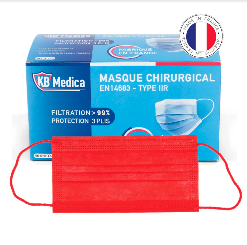 Masque chirurgical 3 plis, fabriqué en France, boîte de 50 masques